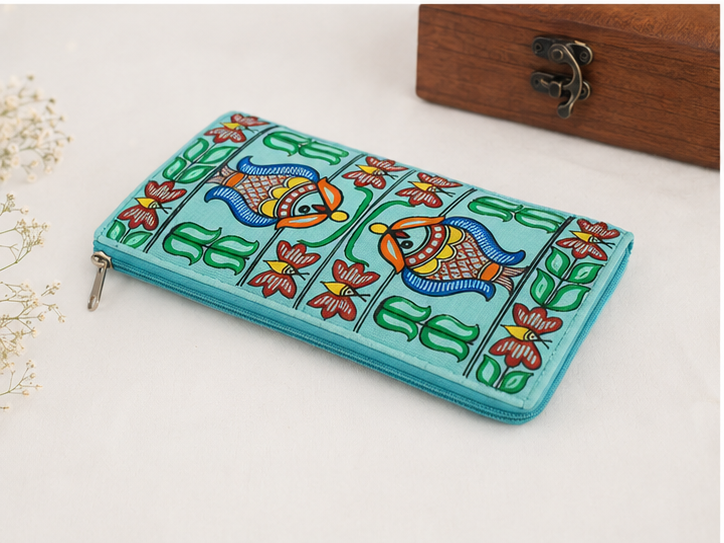 Handcrafted Madhubani Painted Silk Clutch Wallet
