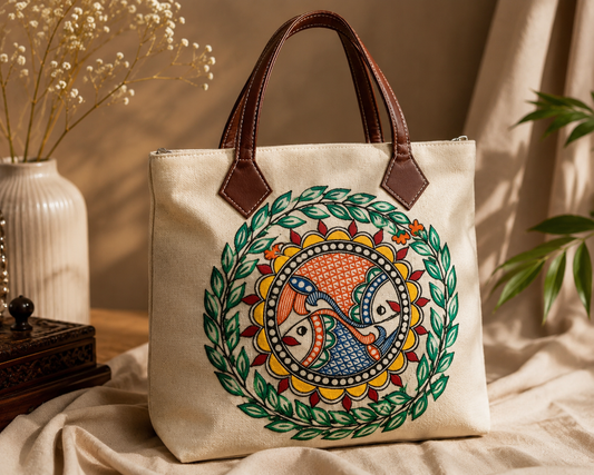 MADHUBANI PAINTED CANVAS HAND BAG
