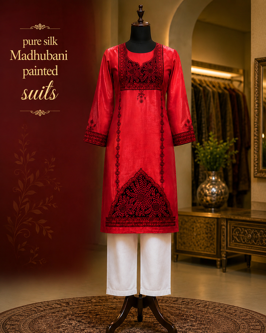 Hand-Painted Madhubani silk Suit