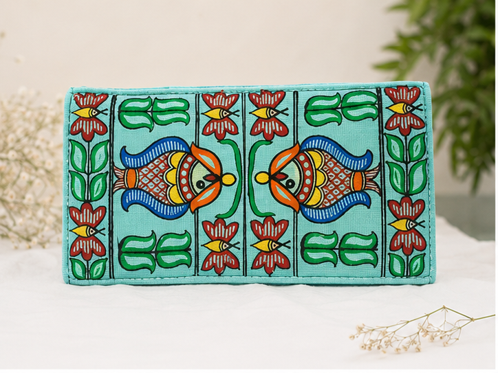 Handcrafted Madhubani Painted Silk Clutch Wallet