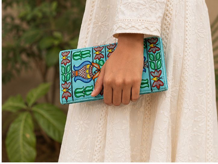Handcrafted Madhubani Painted Silk Clutch Wallet