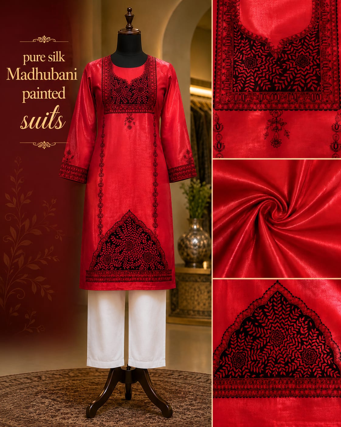 Hand-Painted Madhubani silk Suit