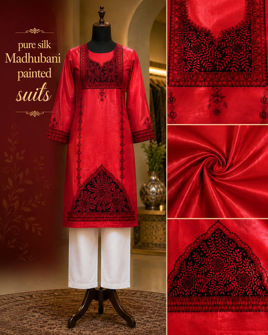 Hand-Painted Madhubani silk Suit