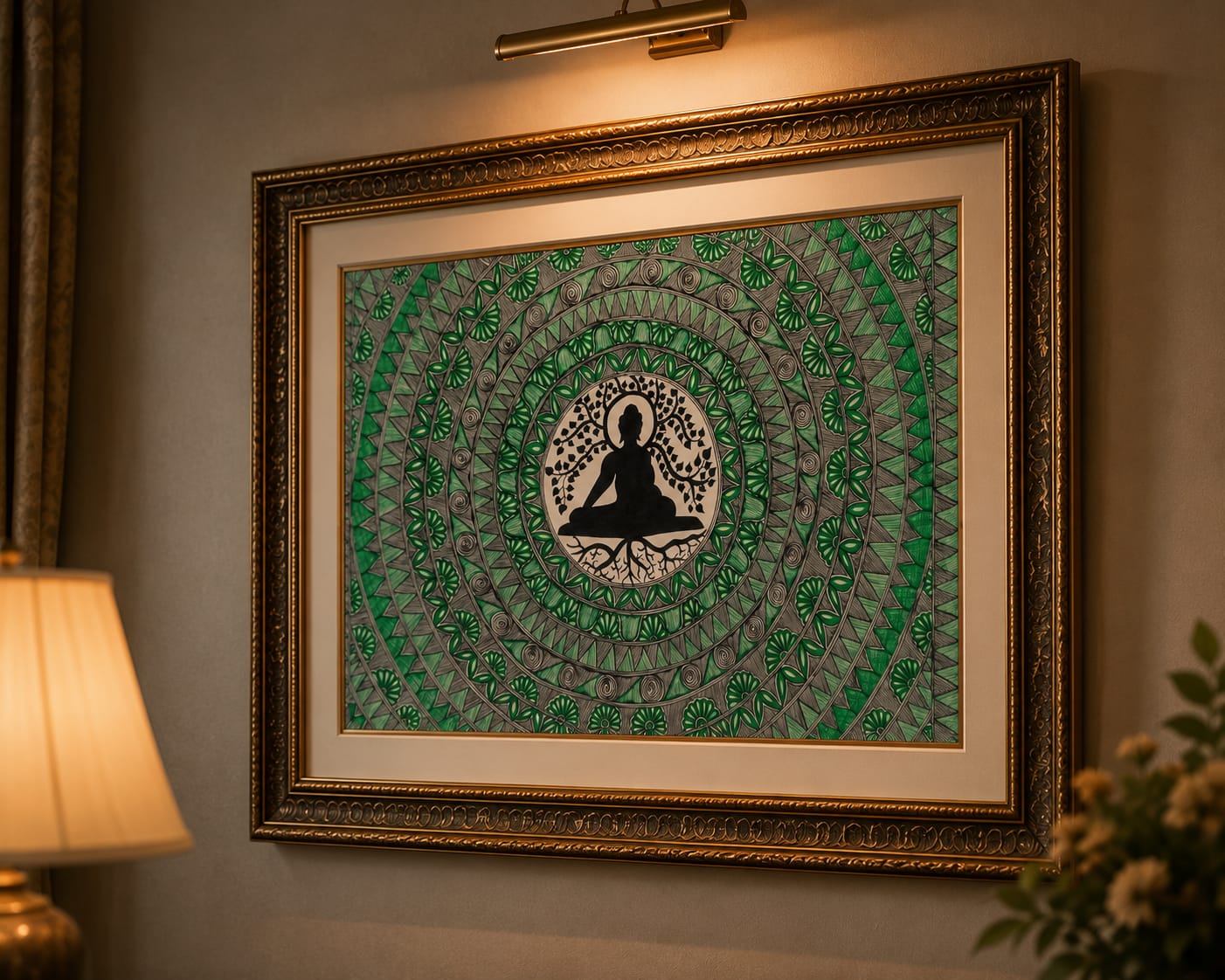 Buddha Meditation Mandala – Handcrafted Madhubani Wall Art