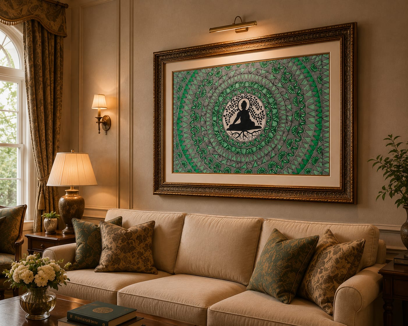 Buddha Meditation Mandala – Handcrafted Madhubani Wall Art