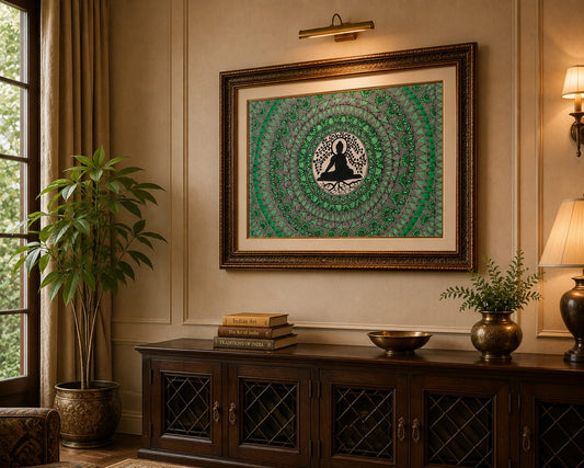 Buddha Meditation Mandala – Handcrafted Madhubani Wall Art