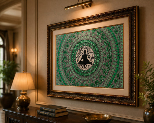 Buddha Meditation Mandala – Handcrafted Madhubani Wall Art