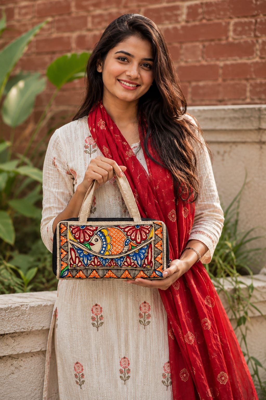 Madhubani Painted jute pouch bag