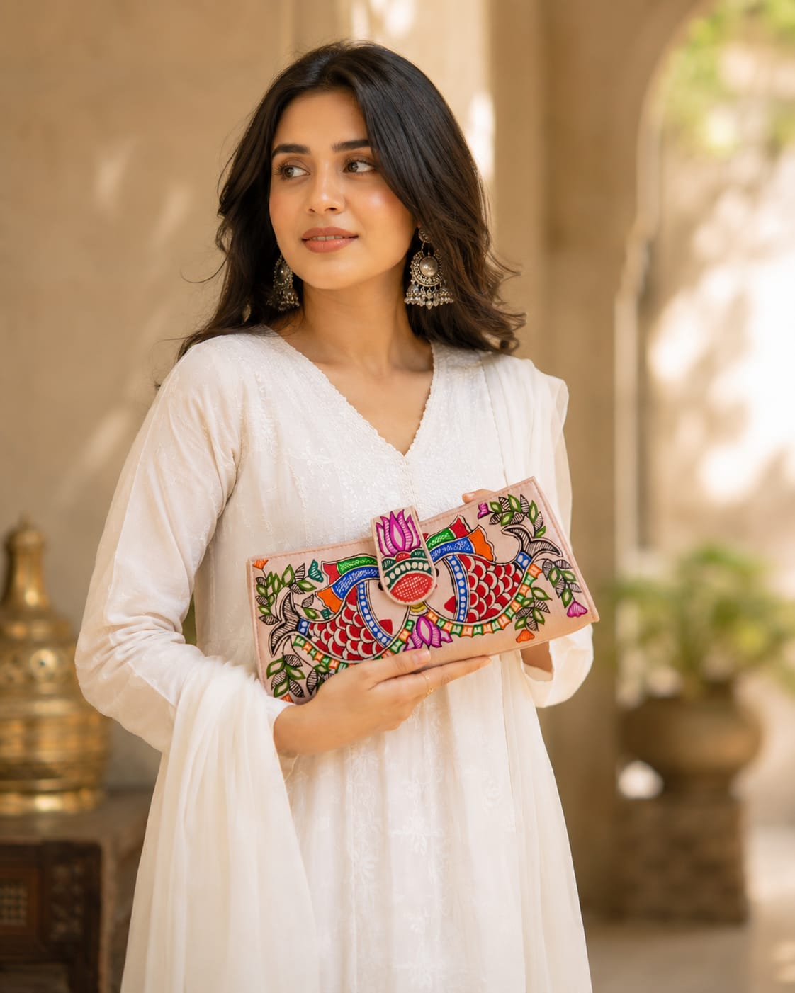 Handcrafted Madhubani Painted  Silk Clutch Wallet