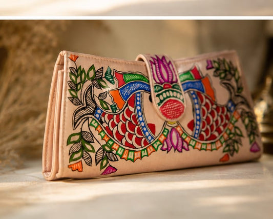 Handcrafted Madhubani Painted  Silk Clutch Wallet