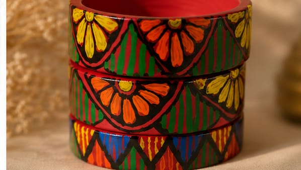 Bangles (madhubani painted design ) both hand set
