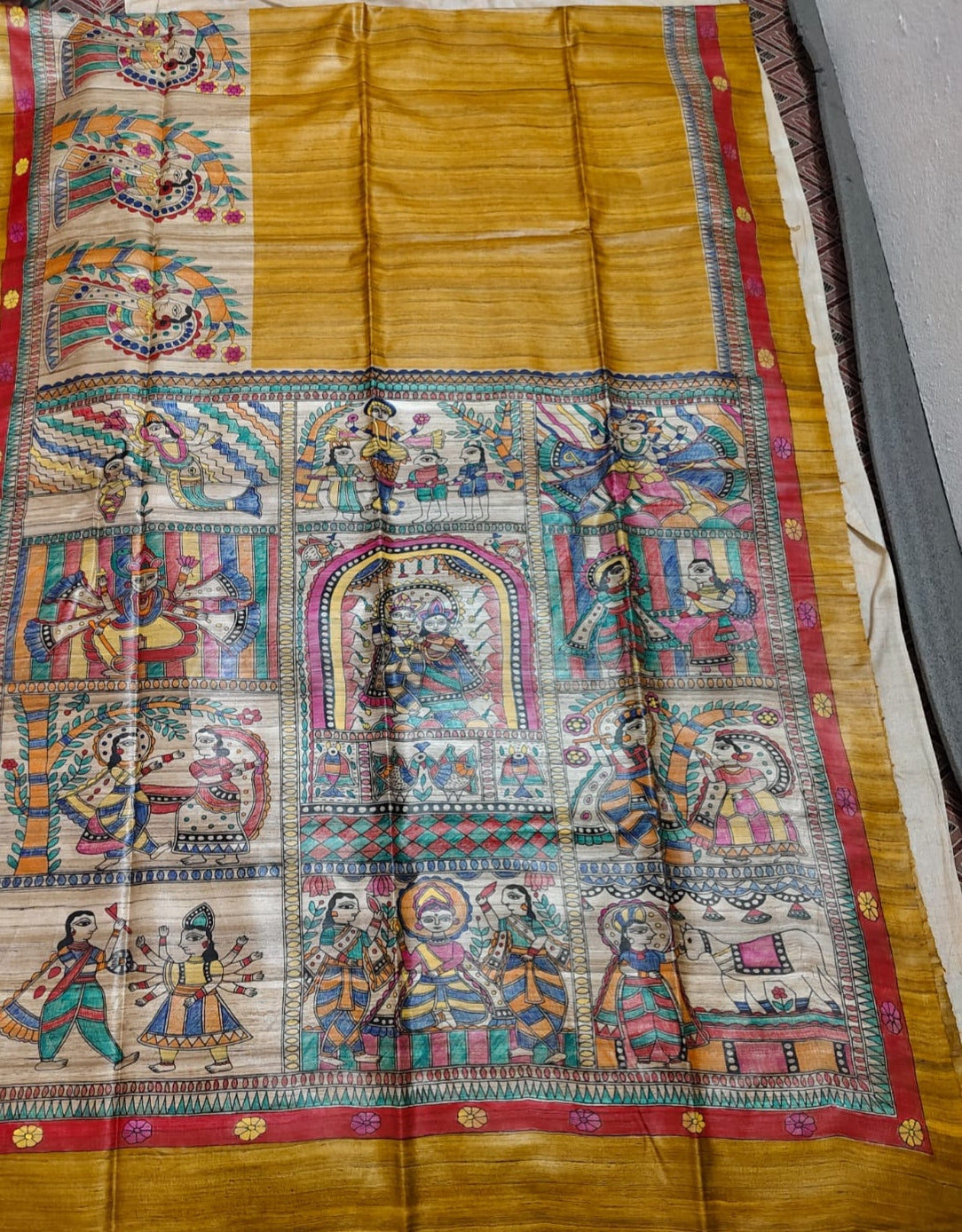 Krishna Lila Madhubani Tussar Silk Saree