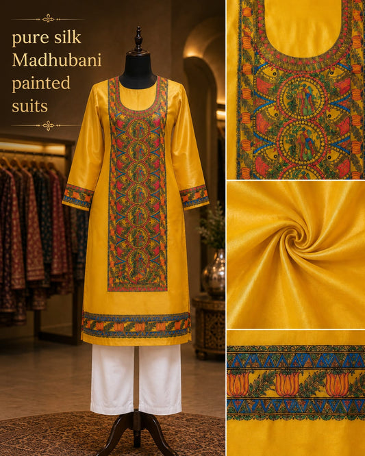 Hand-Painted Madhubani silk Suit