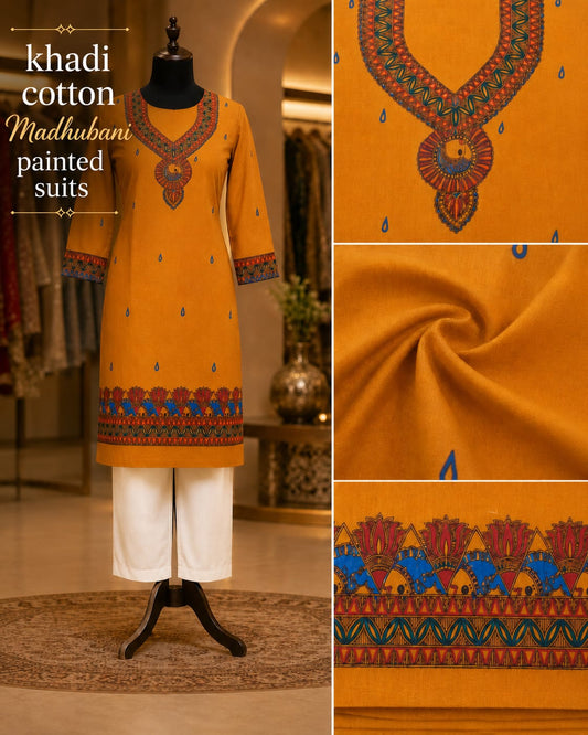 Hand-Painted Madhubani Premium khadi cotton Suit