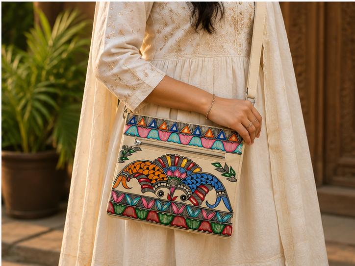 Handcrafted Madhubani Painted Sling Bag