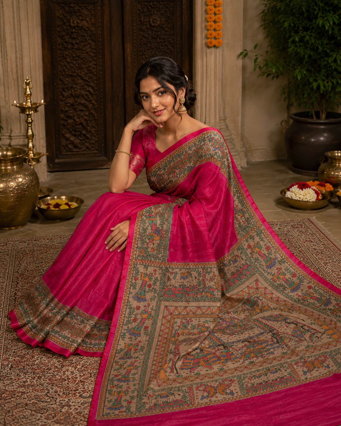 Navratna gajraj design ghicha tussar silk saree