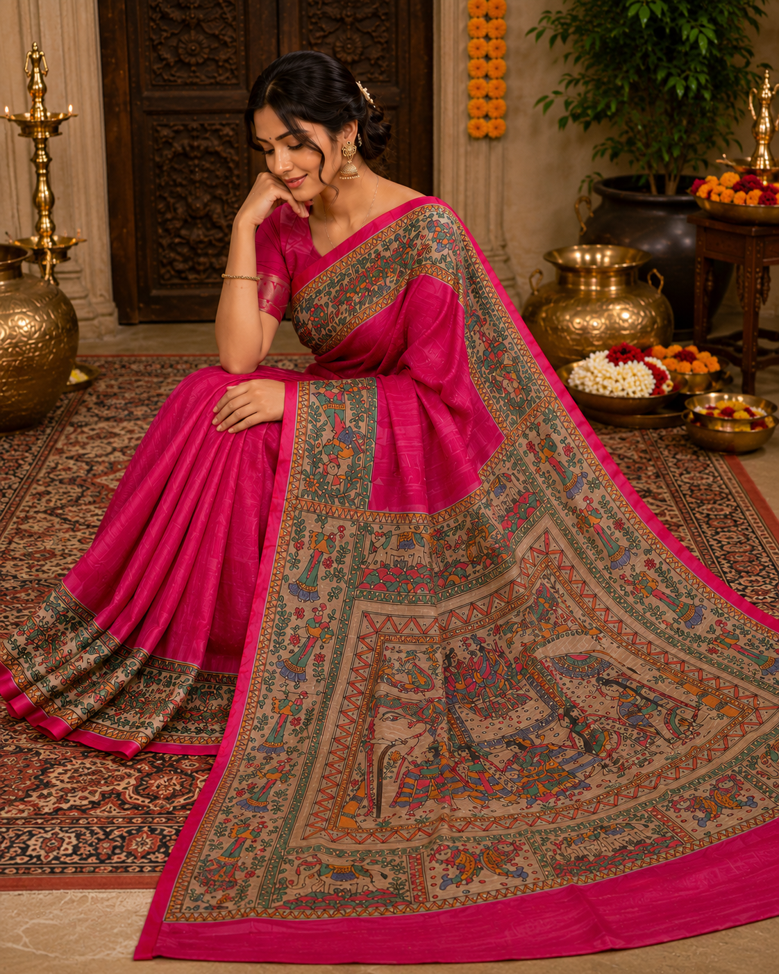 Navratna gajraj design ghicha tussar silk saree