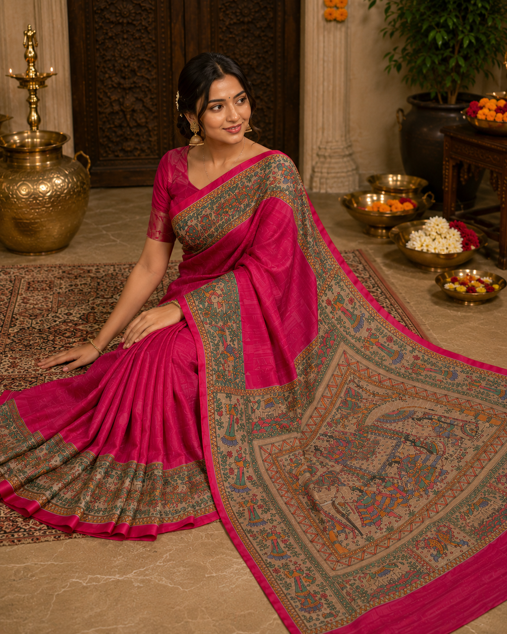 Navratna gajraj design ghicha tussar silk saree