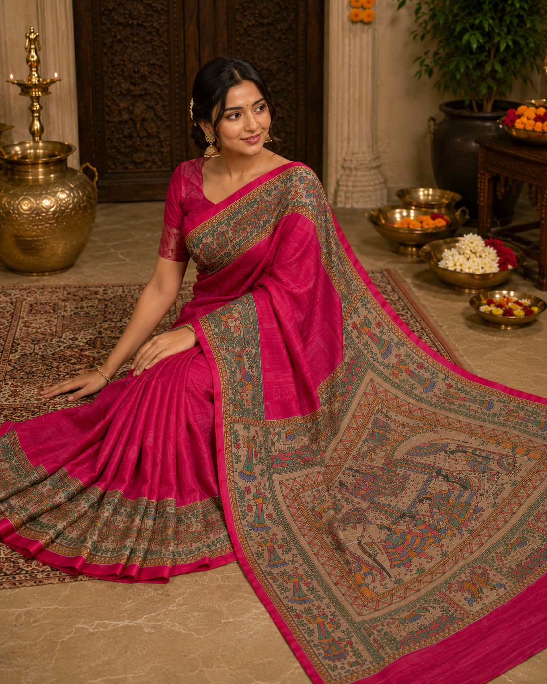Navratna gajraj design ghicha tussar silk saree