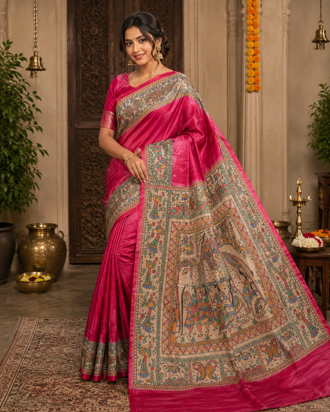 Navratna gajraj design ghicha tussar silk saree