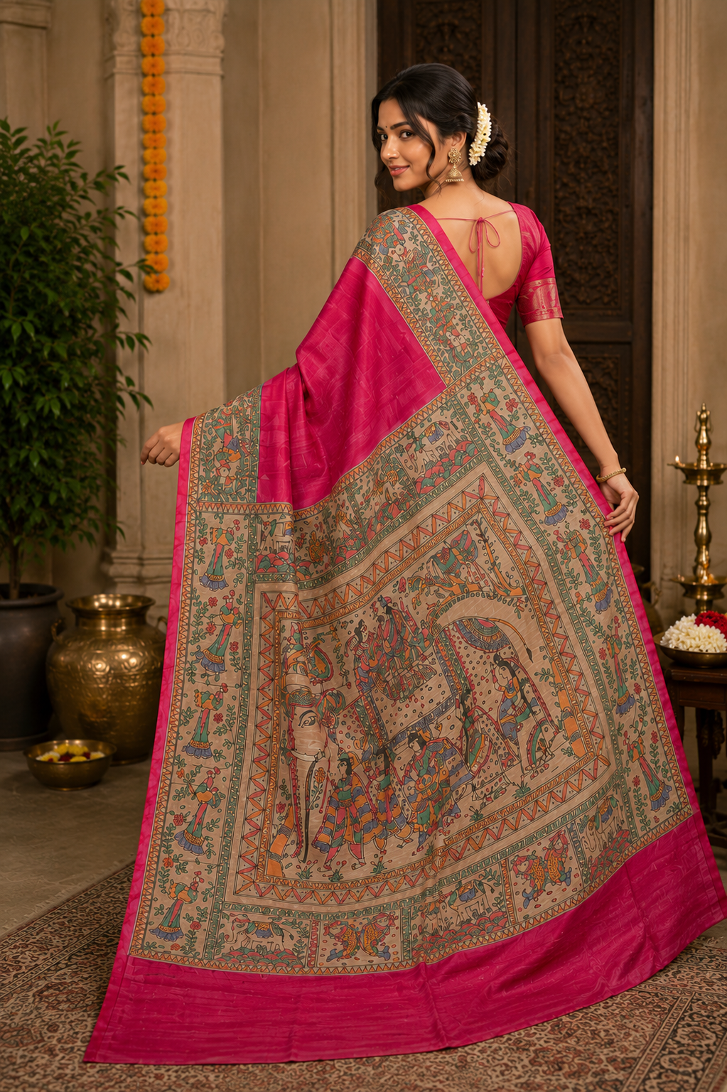 Navratna gajraj design ghicha tussar silk saree