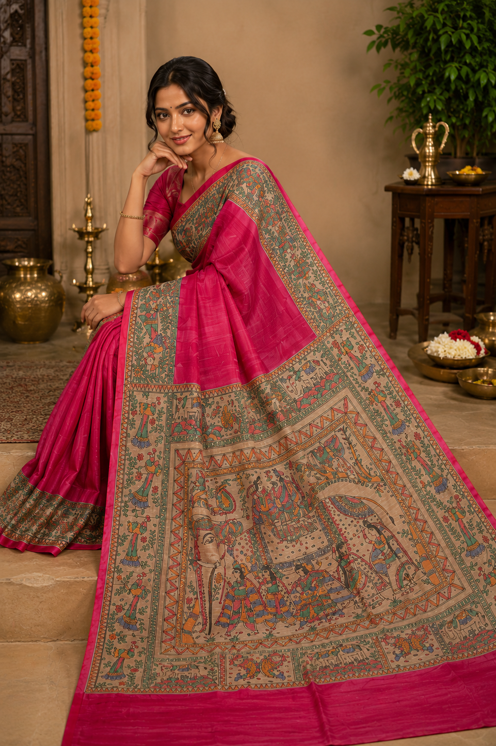 Navratna gajraj design ghicha tussar silk saree