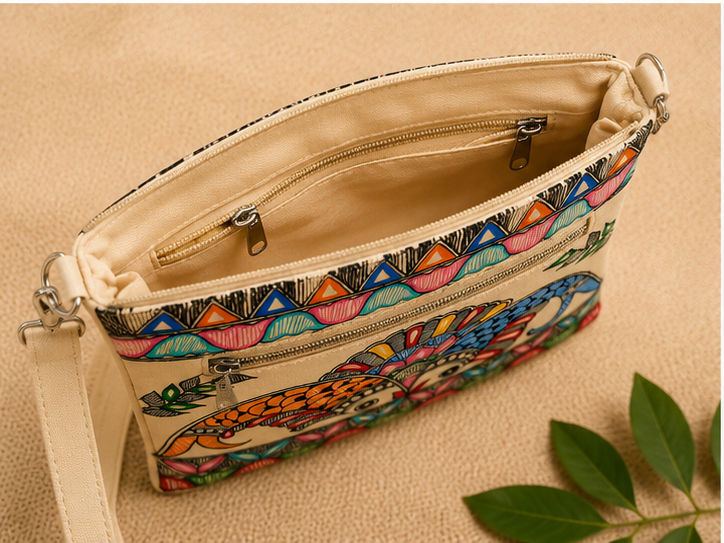 Handcrafted Madhubani Painted Sling Bag